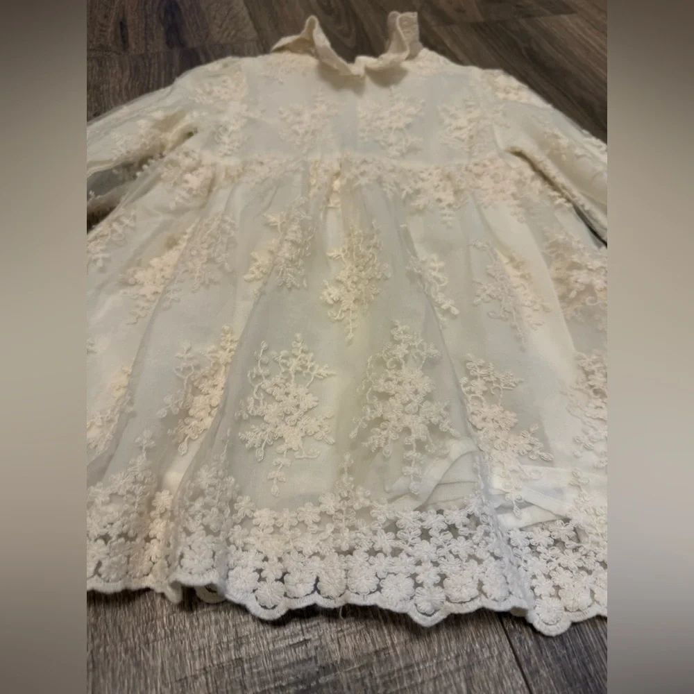 Zara Baby Girl Lace Long Sleeve Dress Size 2-3 Years Ivory